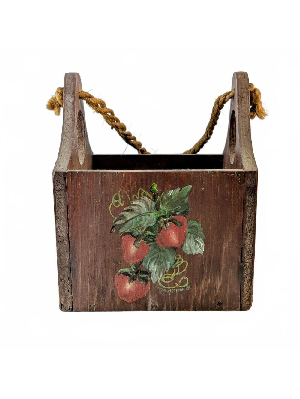 Hand-painted Strawberries Rustic Wood Hanging Box